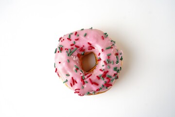  Pink Strawberry sprinkle donuts isolated on white background