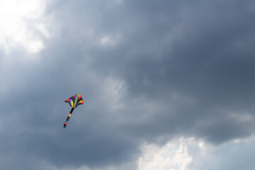 colorful kite against the cloudy summer sky