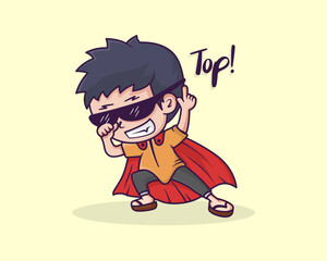Cute superboy with cool style and point finger up pro vector