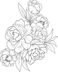 Peony flower vector. Set of a decorative stylized doodle flower isolated on white background. Highly detailed vector illustration, doodling and zentangle style, tattoo design blossom peony flowers. © GraphicArt