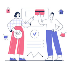 Concept of finance app or online banking. Outline vector illustration.