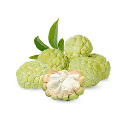 Fototapeta premium custard apple with leaves isolated on transparent background (.PNG)