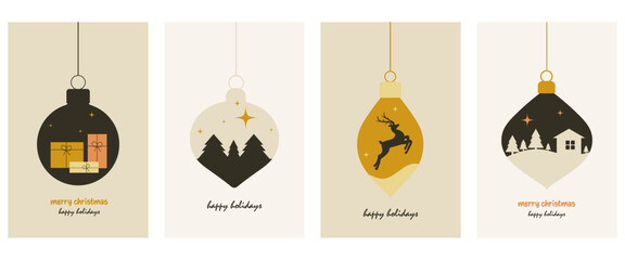 Christmas card with christmas toys. Set of vector illustrations Merry Christmas