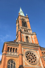 Protestant St John's Church (Johanneskirche, 88 m high tower) in the square of Martin-Luther....