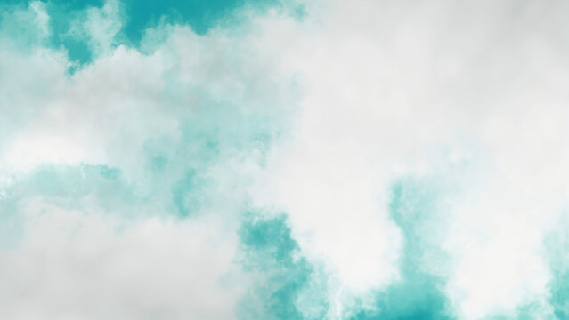 Turquoise background. Motion.White heavy clouds in the animation scatter in different directions. © Media Whale Stock