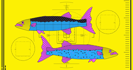 Fashion minimal illustration art. Fish retro banner creative colors design
