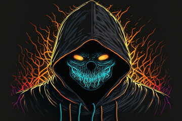 Fototapeta premium ネオンのフード仮面 Generative AI