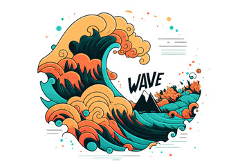 wave water logo art vector illustration. flat outline color icon background