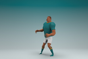 Plakat An athlete wearing a green shirt and white pants is expression of hand when talking. 3d rendering of cartoon character in acting.