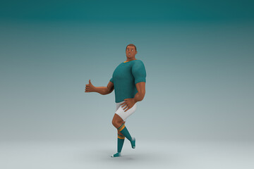 Naklejka na ściany i meble An athlete wearing a green shirt and white pants is expression of hand when talking. 3d rendering of cartoon character in acting.