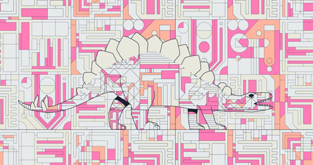 Fashion minimal illustration art. Creative geometry banner. Trendy trippy dinosaur design