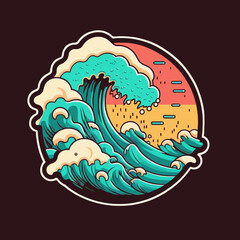 wave water logo art vector illustration. flat outline color icon background