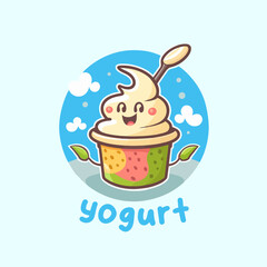fruit yogurt on cup logo cute mascot ice cream gelato cartoon art design