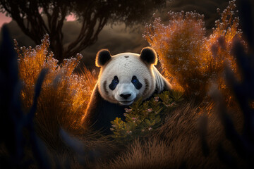 Fototapety  Giant panda in natural habitat. The giant panda is Endangered species. Digital artwork  