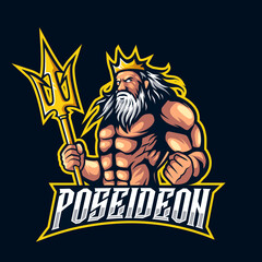 poseidon mascot logo esport gaming. neptune mascot logo illustration.