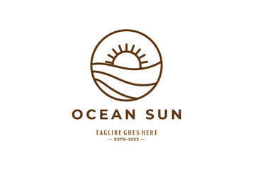 Simple Minimalist Ocean Sea Beach Sun Sunset Sunrise Line Monogram Logo