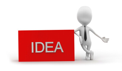 3d man presenting idea text in rectangular box concept