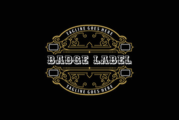 Black Background with Old Royal Border Frame Badge Emblem Label Logo Design Vector