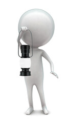 3d man holding a lantern in hands concept