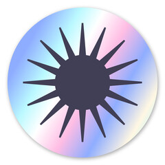 Holographic sticker with the sun.  Metallic design element. Trendy pastel colorful texture