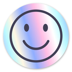 Holographic sticker with a smile.  Metallic design element. Trendy pastel colorful texture