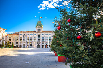 Piazza Unita d Italia square in city of Trieste christmas advent view
