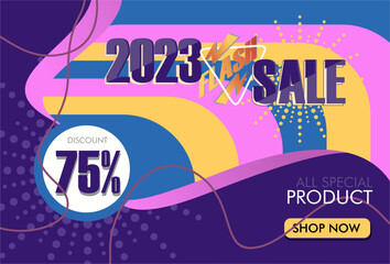 banner template 2023 flash sale 75% discount. trendy color gradient shape geometry 2023. suitable for promotional media, advertising, print, and websites.