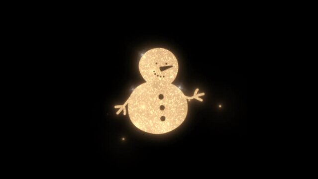 snow man hand shake golden color on black background, golden snow man, animation snow man in golden color on black background