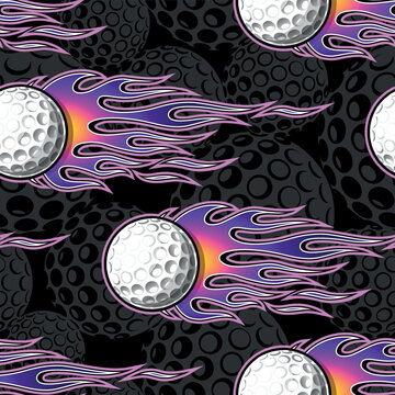 
Golf wallpaper design vector illustration image. Repeating tile background of golf balls and fire flame seamless pattern texture.