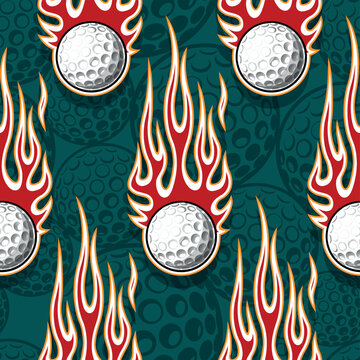 Golf ball in tribal fire repeating background. Golf balls seamless pattern vector image wallpaper and wrapping paper design.