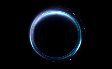 Magic circle light effect. Bright sphere lens. Rotating lines. Glow ring. Magic neon ball.