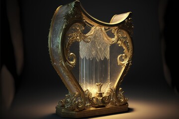 Antique harp, stringed plucked ancient musical instrument. AI