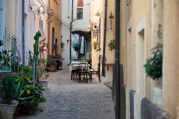 Castelsardo, Sardinia, Italy beautiful streets with terrace.