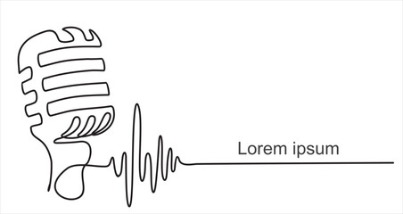 Continuous one single line drawing Retro microphone logo icon, tattoo, vector illustration concept