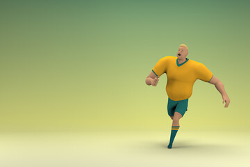 Fototapeta na wymiar An athlete wearing a yellow shirt and green pants is runing. 3d rendering of cartoon character in acting.