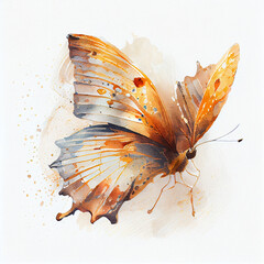 Abstract watercolor gold butterfly. Digital illustration. Generative AI