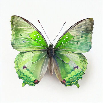 Abstract watercolor green butterfly. Digital illustration. Generative AI