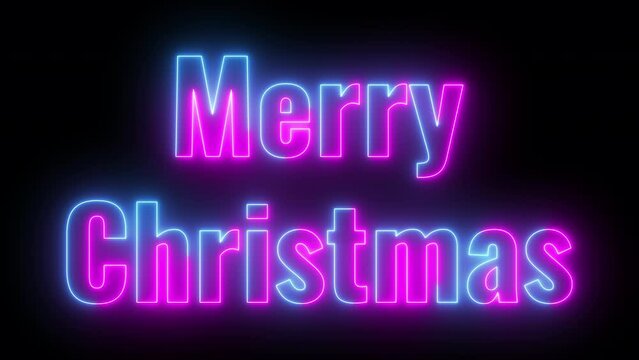 Merry Christmas neon text animation seamless looping on black background