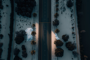 view from above of an empty roadway. Generative AI