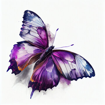 Abstract watercolor purple butterfly. Digital illustration. Generative AI