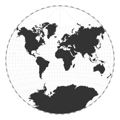 Vector world map. Van der Grinten projection. Plan world geographical map with latitude/longitude lines. Centered to 0deg longitude. Vector illustration.
