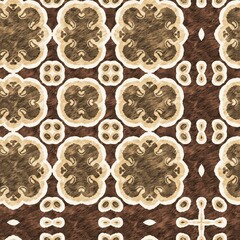 Mosaic geometric dark brown seamless texture pattern. Trendy kaleidoscope woven design for printed fabric. Rough abstract textile design. 