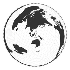 Vector world map in Wiechel projection. Geographical map with latitude and longitude lines, centered at 120 degrees W longitude. Vector illustration.
