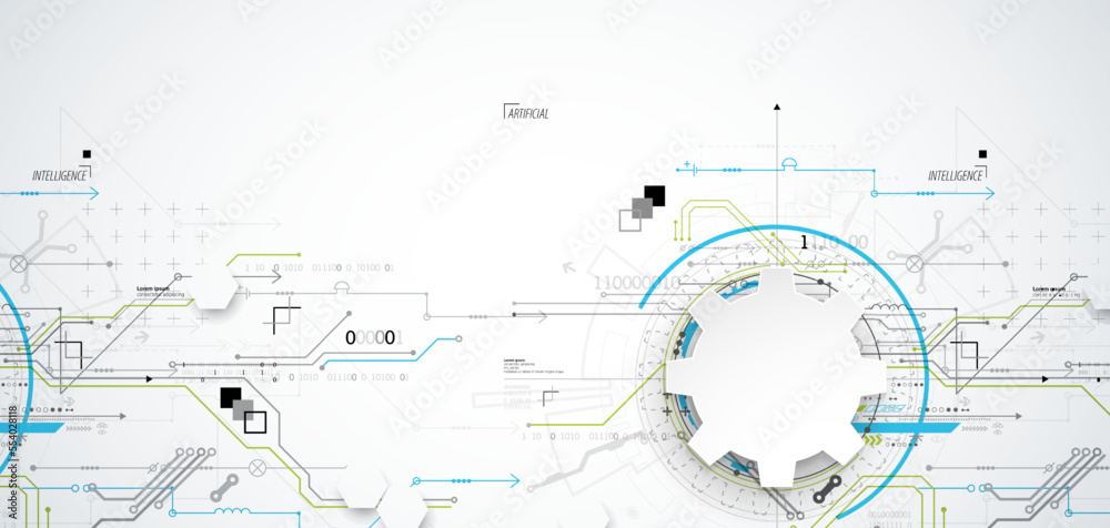 Wall mural abstract technology concept. circuit board, high computer color background. vector illustration with