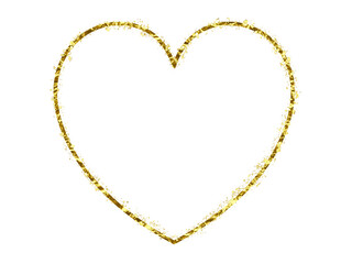 Fototapeta na wymiar Gold heart shape frame, isolated object with transparent background, glitter framing, luxury golden and glowing effect for overlay design element