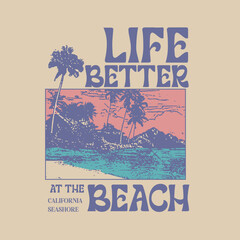 Beach Graphics Summer typography  Beach scenery palm tree sea text lettering type poster design t shirt print graphic vector