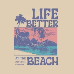  Beach Graphics Summer typography  Beach scenery palm tree sea text lettering type poster design t shirt print graphic vector © SS-Designs