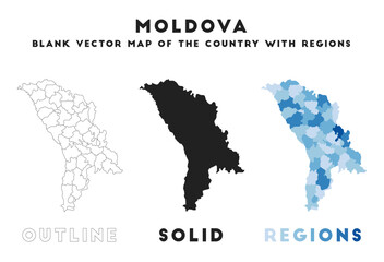 Moldova map. Borders of Moldova for your infographic. Vector country shape. Vector illustration.