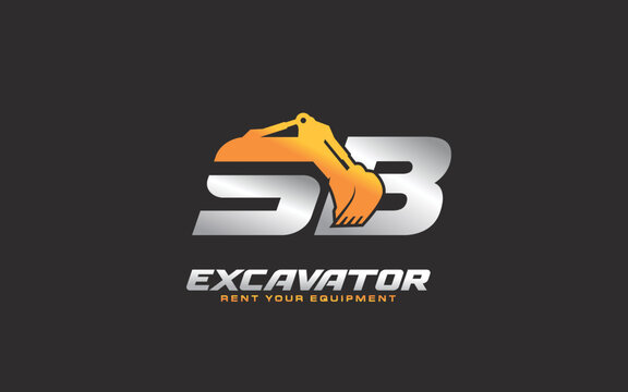SB logo excavator for construction company. Heavy equipment template vector illustration for your brand.