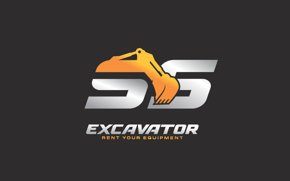 SS logo excavator for construction company. Heavy equipment template vector illustration for your brand.